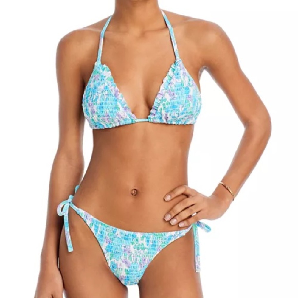 Aqua Smocked Triangle Bikini Top - Picture 5 of 9